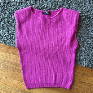 On Twelfth Fuchsia Sleeveless Shoulder Padded Sweater Vest with Diamond Trim M